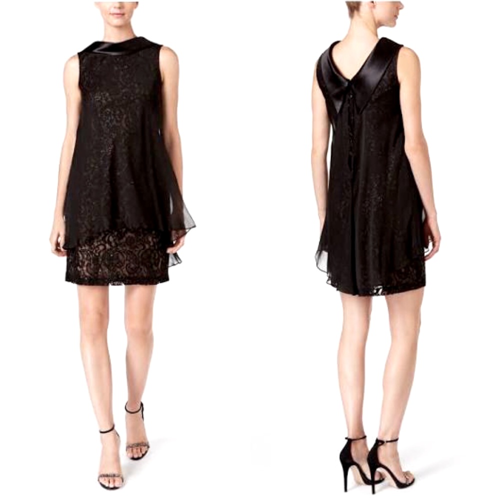 SLNY | Black Sequined Cocktail Dress
